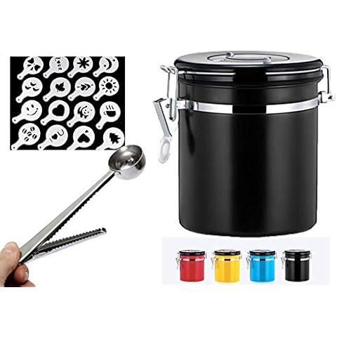 Hermetic Stainless Steel Coffee Container, The Canister Maintains Aroma and Prevents Oxidation of Coffee, Free Spoon. 500g jar (Negro Mate) Cover