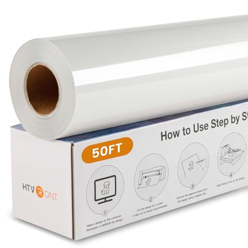 HTVRONT White Iron on Vinyl - 12” x 50ft White HTV Heat Transfer Vinyl for t Shirts, White HTV Vinyl Roll for All Cutter Machine -Easy to Cut & Weed for Heat Transfer Design