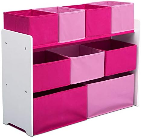 Delta Children Deluxe Multi-Bin Toy Organizer with Storage Bins, White/Pink Bins