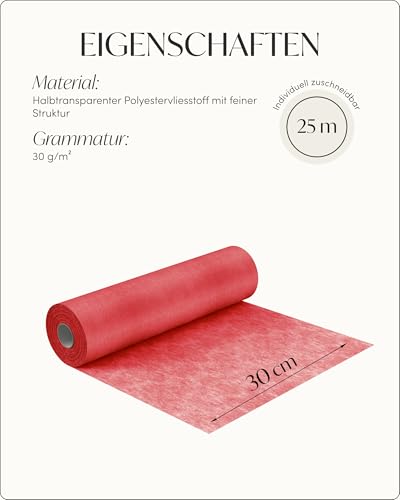 100%Mosel Vlies Tischläufer, in Rot (30 cm x 25 m), dekoratives Tischband – Ansicht 5