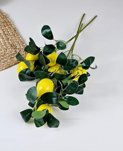 Image of SATYAM KRAFT 6 Pcs Artificial Flower Lemon Sticks | Flowers for Vases Decoration, Home Decor, Living Room, Table Decoration, Office, Bedroom, Without Pot | Decorative Stems (Lemon) (Without Pot)