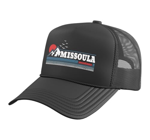 Missoula Montana Vintage Mountains Pride Trucker Hat with Adjustable Mesh Back, Black