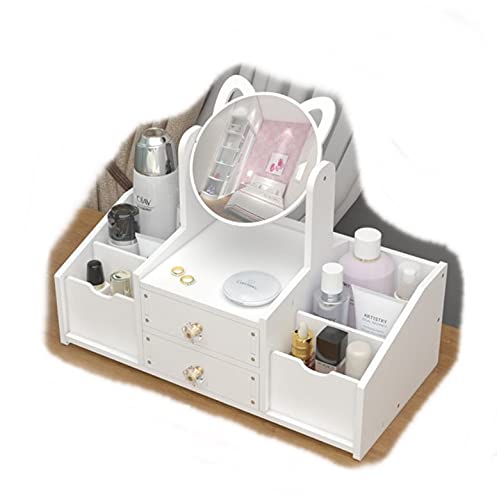 [CFT TIME]鏡 卓上 収納 おしゃれ 化粧 猫耳 かわいい ミニドレッサー 白 女の子 角度調整 コンパクト (猫耳風4)
