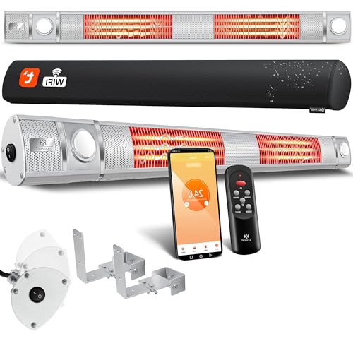 Kesser® Radiateur infrarouge 3000 W IR - Avec radiateur LED de terrasse avec Wi-Fi et télécommande - Avec housse de protection - Chauffage infrarouge - Chauffage à quartz - Chauffage de terrasse -