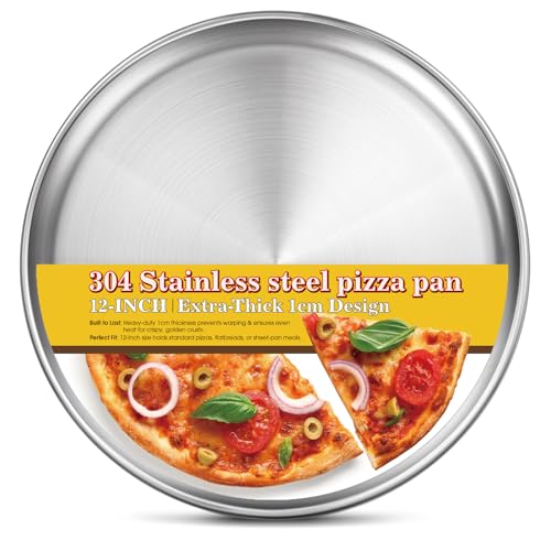 Yuiicaov Stainless Steel Pizza Pan 12 inch, Pizza Pan for Oven, Steel Pizza Tray, Thick Round Pizza Plate Pizza Baking Sheet, Easy Clean & Dishwasher Safe, Set of 1
