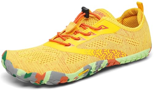 SAGUARO Unisex buty do chodzenia boso, lekkie, oddychające, przenośne, do biegania w terenie, miękkie, antypoślizgowe, do fitnessu na zewnątrz i wewnątrz, żółty, 44 EU