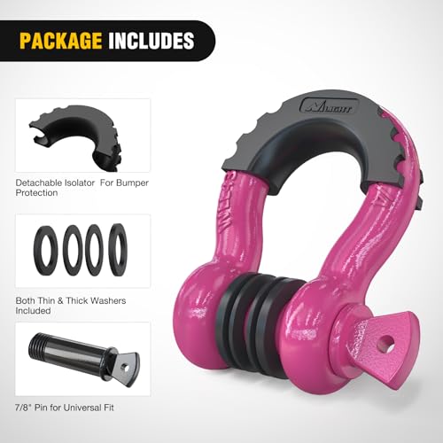 Image of Nilight 2 Pack 3 /4 inch D-Ring Shackle with 7 /8 inch Screw Pin 41,887lbs Break Strength, Heavy Duty Off Road Recovery Shackle with Isolators Washers for Use with Tow Strap, Winch, Off-Road Truck Vehicle