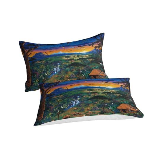 Parure de lit 3 pièces microfibre douce housse couette 260x220 jungle