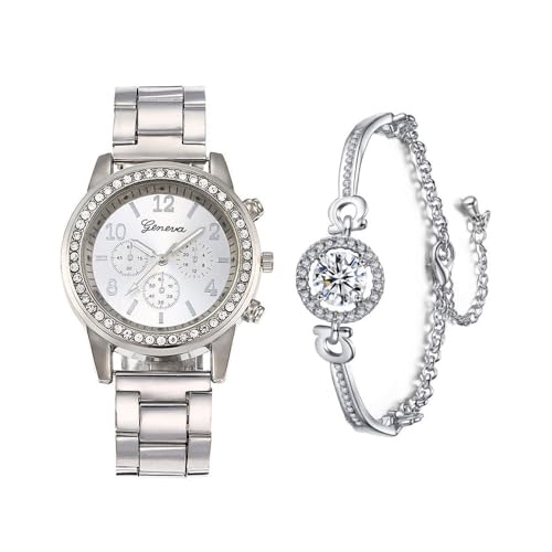 Dacdyi 3 Pcs Elegant Diamond Watches and Bracelet Set for Women Classic Round Dial Rehinestone Bezel Analog Quartz Ladies Watches by Dacdyi - Used condition - Image 3
