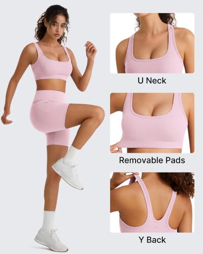 Image of G4Free BareFeel Square Neck Sports Bra Padded for Women - Strappy Y Back Crop Tank Tops Workout Camisole