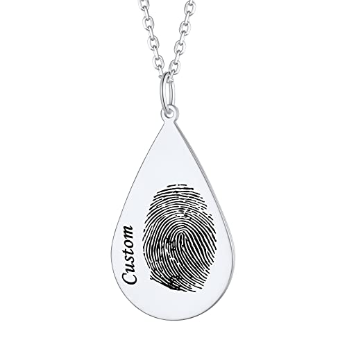 Custom4U Fingerprint Necklace Customized,Custom Memorial Jewelry with Loved One’s Finger Print/Thumbprint,Stainless Steel/925 Sterling Silver,Chain 18”+2”,Memory Keepsake Necklaces for Women