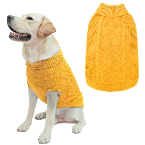 Mihachi Turtleneck Dog Sweater - Winter Coat Apparel Classic Cable Knit Clothes with Leash Hole for Cold Weather, Ideal Gift for Pet in New Year