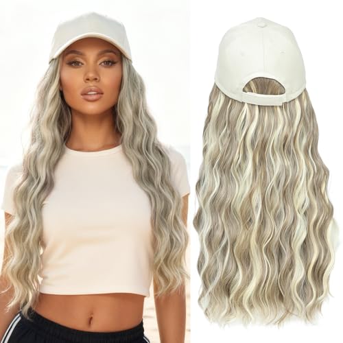 AliRobam Synthetic Wig Hat with Natural Wave hair Extensions attached