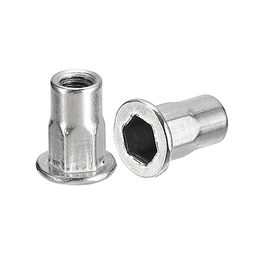 sourcing map M4 Half Hex Body Rivet Nuts, 60pcs 304 Stainless Steel Flat Head Threaded Insert Nuts