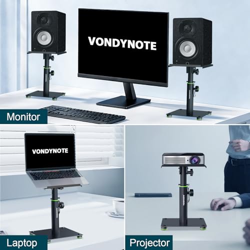 Vondynote Desktop Speaker Stands Pair Studio Monitor Stands 12° Tilt Height Adjustable 11\" to 16\", Metal Stands for Studio Monitors, laptops, or projectors
