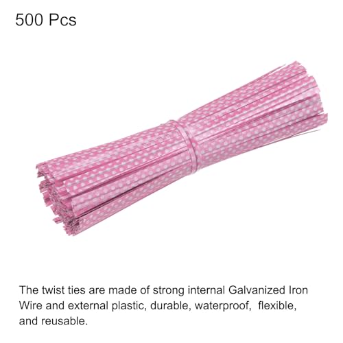 QUARKZMAN 500 Stück Twist Cable Ties 100mm Twistband, Kabelbinder Tasche Krawatten Tütenclips Verschlussstreifen Bindestreifen für Tüten Backen Süßigkeit Geschenk Beutel, Rosa