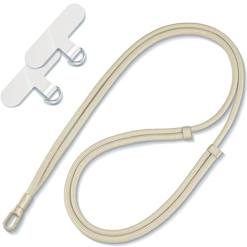 PEREKHVAT Universelle Handykette, Einstellbares und Abnehmbares Handy Lanyard, Kompatibel mit allen Smartphones, Inklusive 2 Universellen Patches, Ideal für Jede Hülle - Hell-Camel