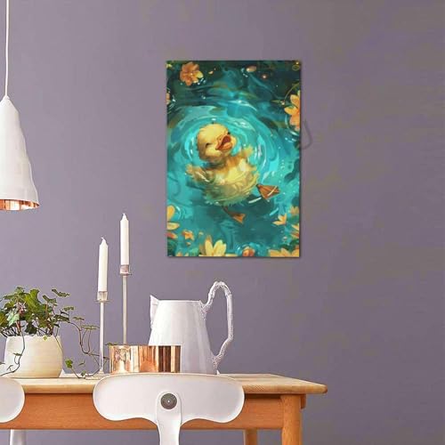 JIUJIUJIU Cartoon Poster And Prints Swimming Duck Wall Art Canvas Painting Artwork Mural For Bedroom Kids Room Decoration. Frameless 20 * 30cm Frameless 20 * 30cm