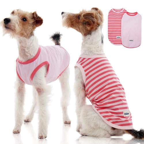 FUAMEY 2 Pack Dog T-Shirts for Medium Dogs,Puppy Lightweight & Breathable Sleeveless Shirts Soft Dog Tee Pet Vest T Outfit Dogs Striped Tank Tops Pink