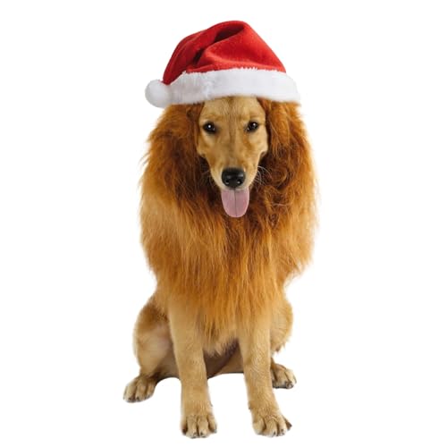 クリスマス ペット服 サンタ帽子 ウィッグ ペット 犬用 コスプレ ライオン仮装 猛獣変身 中型犬 大型犬用コスチューム 着ぐるみ 帽子 被り物 アニマル キャップ 着脱簡単 ハロウィン クリスマス 誕生日 パーティー用 撮影 変装グッズ 面白い 小道具