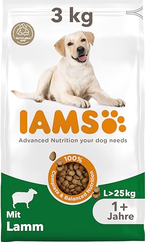 IAMS Hundefutter trocken mit Lamm - Trockenfutter für erwachsene Hunde ab 1 Jahr, geeignet für große Hunde, 3 kg
