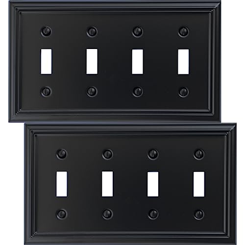 OKAWYC Quadruple Toggle Light Switch Cover Adler Metal Wall Plate, 2-Pack Black 2 Gang, Light Switch Cover Decorative Wallplate, Durable