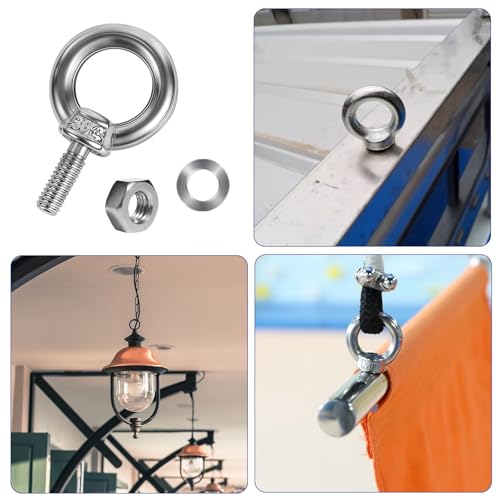 Image of 6 Pack M6 Heavy Duty Eye Bolt with Lock Nuts & Lock Washers Eye Bolts with Nuts Screw Eyebolt 0.39 inch(10mm) Stainless Steel Flat Washers Male Screw Thread Ring Shoulder Eye Bolts