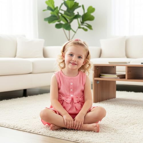 Image of Baby Girl Clothes Toddler Summer Outfits Cute Bow Sleeveless Top and Ruffle Shorts 2pc Set 1-5 Years Old