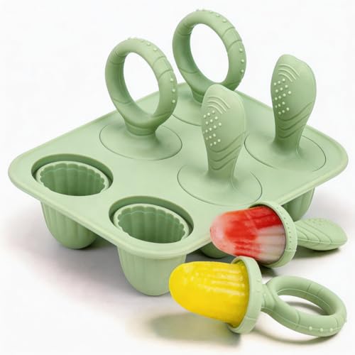 Eisformen Eisform Eis am Stiel Eisförmchen Popsicle Formen Stieleisformer Eislutscher Formen Mini Eisform für Kinder Baby BPA frei (Grün)