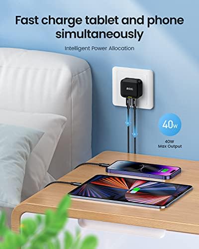USB C Charger, AOHI 40W Fast Charger Adapter 2-Port Type-C PD Wall Charger Foldable Power Adapter for iPhone 14/Plus/Pro/Pro Max 13/Mini/Pro/Pro Max /12, Galaxy, Pixel 5/4/3, iPad Pro/Air, Black