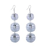 Luolinice Pendientes colgantes de bola de discoteca, vintage, plateados, dorados, discoteca, espejos, trajes de los años 70, accesorios para disfraz de baile para mujer, Zinc, Sin piedra preciosa