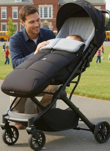 Miniatura 5 de Danielstore- Saco Silla De Paseo Universal Saco Polar De Invierno, Desmontable Con Cremallera, Cabezal Ajustable, Transpirable E Impermeable Negro