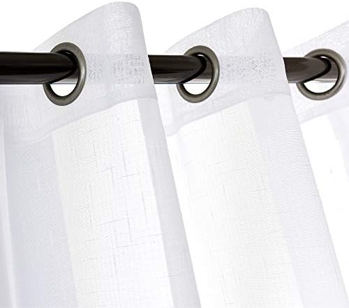 RNDRSSE Sheer Curtains Faux Linen Semi Voile Light Filtering Drapes Pair for Bedroom Living Room, Set of 2 Grommet Top Window Curtain Panels (Each 54 x 84 Inch, White)