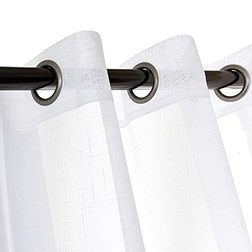 Rndrsse Sheer Curtains Faux Linen Semi Voile Light Filtering Drapes Pair For Bedroom Living Room, Set Of 2 Grommet Top Window Curtain Panels (Each 54 X 84 Inch, White) #TOP24