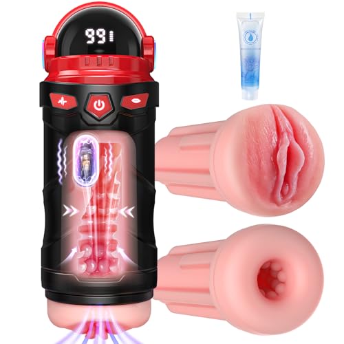 Male Masturbator Sex Toys for Men - Vibrating Pocket Pussy Penis Pump 2 Sleeves Realistic Fleshy with 9 Sucking & 9 Vibrating, Adult Toys Mens Sex Toy, LCD Display Penis Training Stroker Sex Machine : Health & Household