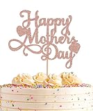 AHAORAY Happy Mother's Day Cake Topper - Rose Gold Glitter Mother's Day Cake Decoration Supply - Hap