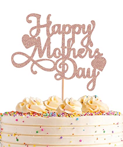 Ahaoray Happy Mother's Day Cake Topper - Rose Gold Glitter Mother's Day Cake Decoration Supply - Happy Birthday Mom Cake Decor #TOP15