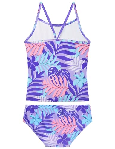 Image of Girls Tankini Swimsuit UPF50+ Ruffle 2 Piece Bathing Suit Full Coverage Kids Swimwear Ages 2-14 Years