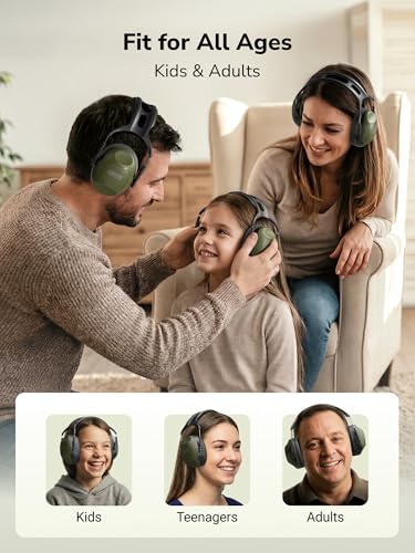 Image of Dr.meter Ear Protection Ear Muffs, 34dB Noise Cancelling Headphones for Adults, Kids Autism Sensory Noise Reduction, Hearing Protection Earmuffs for Range, Mowing, Work, Concerts Army Green