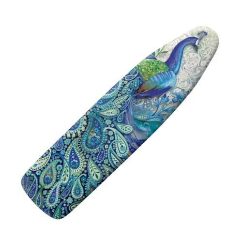 LJMKZJN Peacock Ironing Board Cover, Suitable for All Standard Ironing Boards, 4-Layer Extra-Thick Pad, Elastic Band, Iron Resistance and Heat Reflection (55