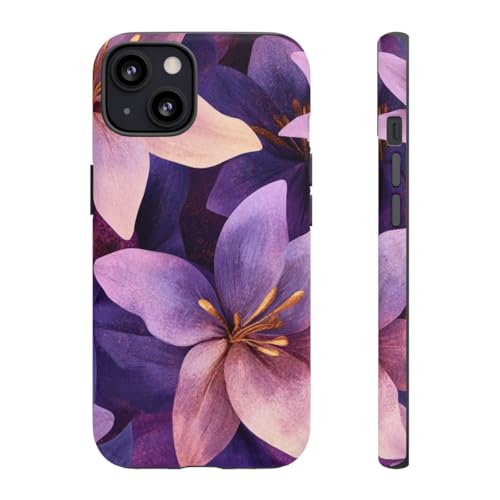 Coque iPhone 13 florale violette et dorée au fini mat premium