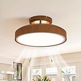Monikessy Bladeless Ceiling Fans with Lights and Remote, 18.9" Farmhouse Embedded Ceiling Fan Light, Flush Mount Dimmable LED Chanelier Fan for Bedroom,Walnut Color
