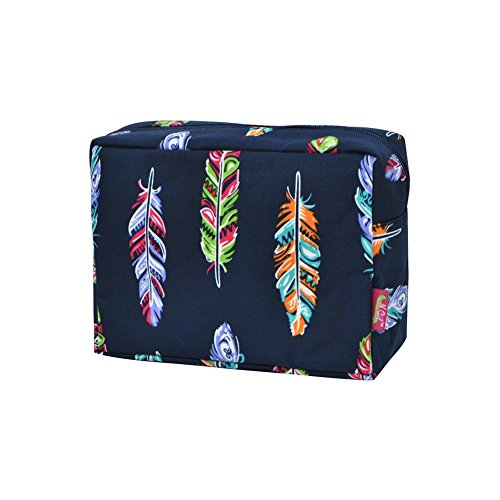 N. Gil Large Travel Cosmetic Pouch Bag (Feather Navy Blue)