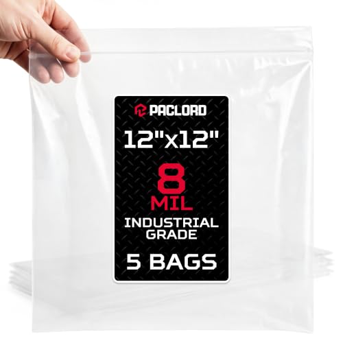 12" x 12" Heavy-Duty Zip Medium Plastic Bags, 5 Count