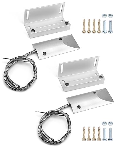 QWORK Wired Alarm Magnetic Garage Door Contact Switch Sensor, 2 Sets Home Security Wired Contact Magnetic Reed Switch Alarm with Adjustable Bracket
