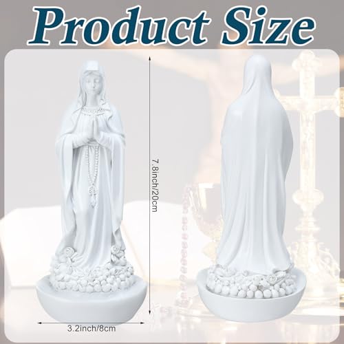 Image of Wonderjune Our Lady of Lourdes Statue Figurine 8'' Bright Ivory Virgin Mary Statue Blessed Catholic Mother Mary Garden Figure Resin Stone Tabletop Rosary Holder Home Office Religious Gifts(Classic)
