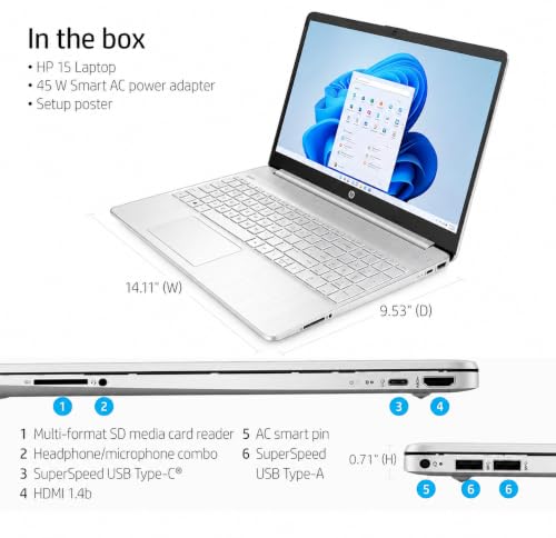 Image of HP 15.6 inch Business & Student Laptop, 16GB RAM, 512GB SSD, Microsoft 365, AMD High Performance Processor, Thin & Lightweight, Mouse & Sleeve Included, Natural Silver