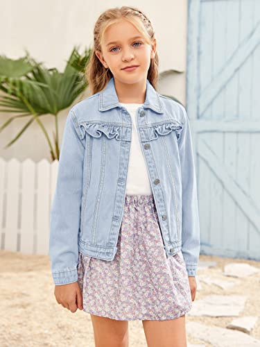 Xineppu Girl Buttons Jean Jacket Denim Pockets Basic Spring Outwear 5-14 Years Old #TOP5
