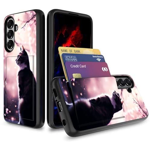 wiaekosef for Galaxy S26 Case,Wallet Case Credit Card Holder Dual Layer Hybrid Shockproof PC + TPU Case Cover for Samsung Galaxy S26 6.3" 2026,Cat Sunshine Pink Flower