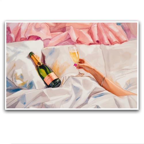 GOVWSRBJ Champagne & Glass Canvas Wall Art Bedroom Decor
